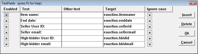 screen shot: TextFields string set, maps email fields to database