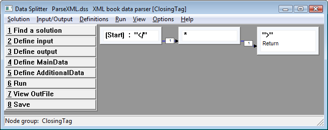 screen shot: XML parser - closing tag parser